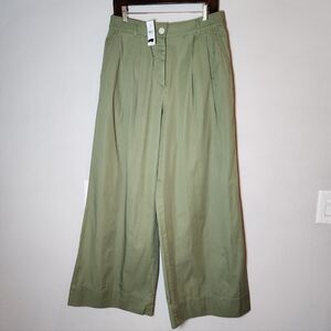 NWT Ann Taylor Loft Cotton Poplin Wideleg Pleated Green Pants Size 6 (Runs Big)